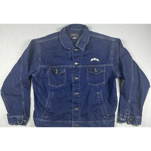 Vintage International Denim Jim Beam Trucker Jacket ID Wear Men's Large 4 Pocket - Picture 1 of 11
